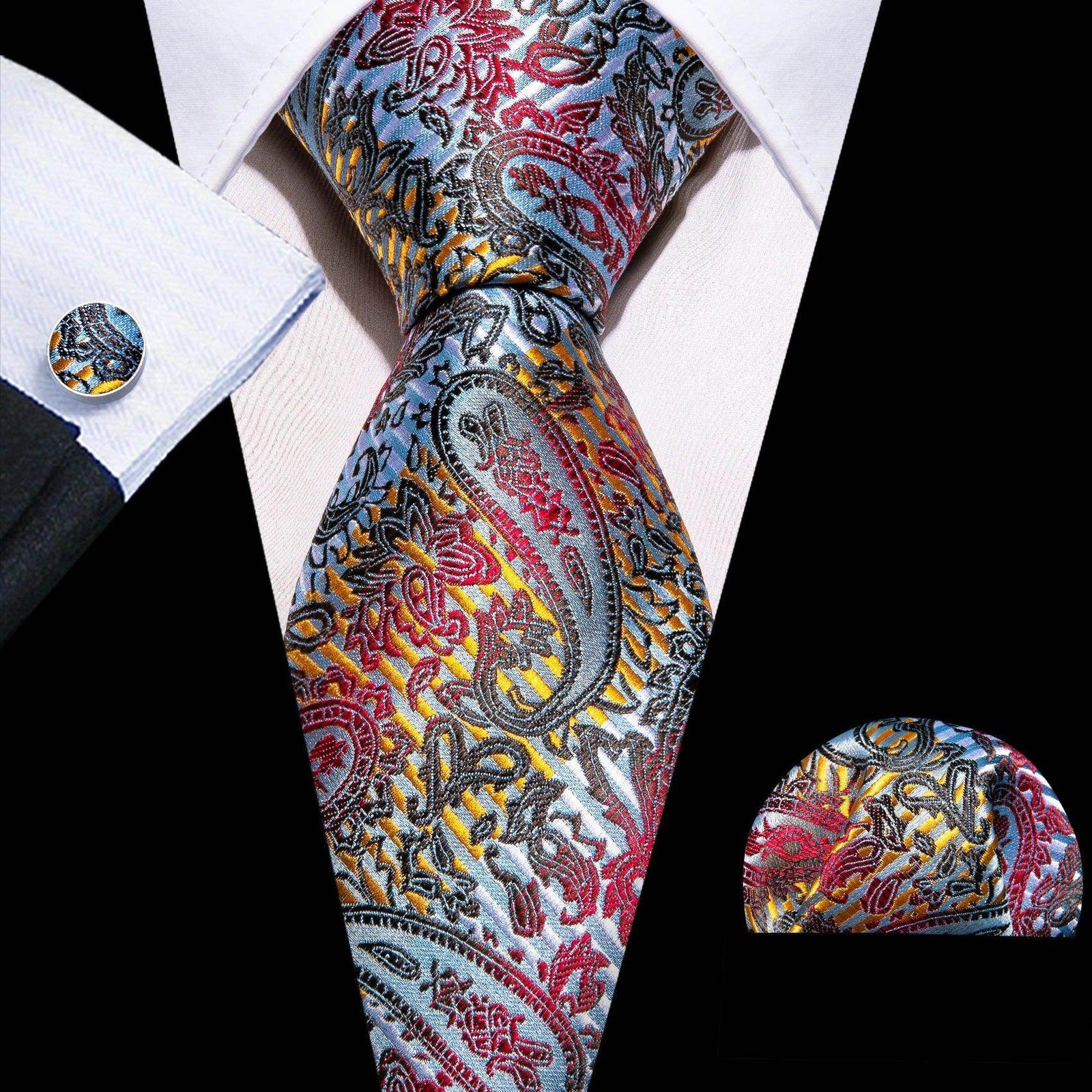 High Quality Artsy Design Neckties Handkerchief Cufflinks - VacationGrabs