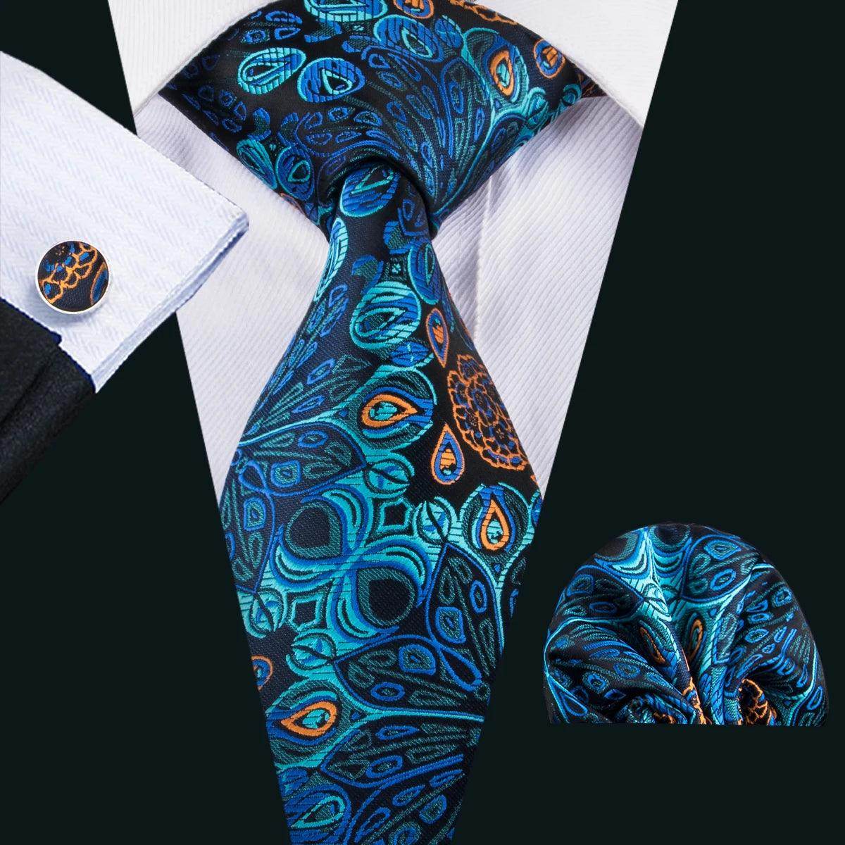 High Quality Artsy Design Neckties Handkerchief Cufflinks - VacationGrabs