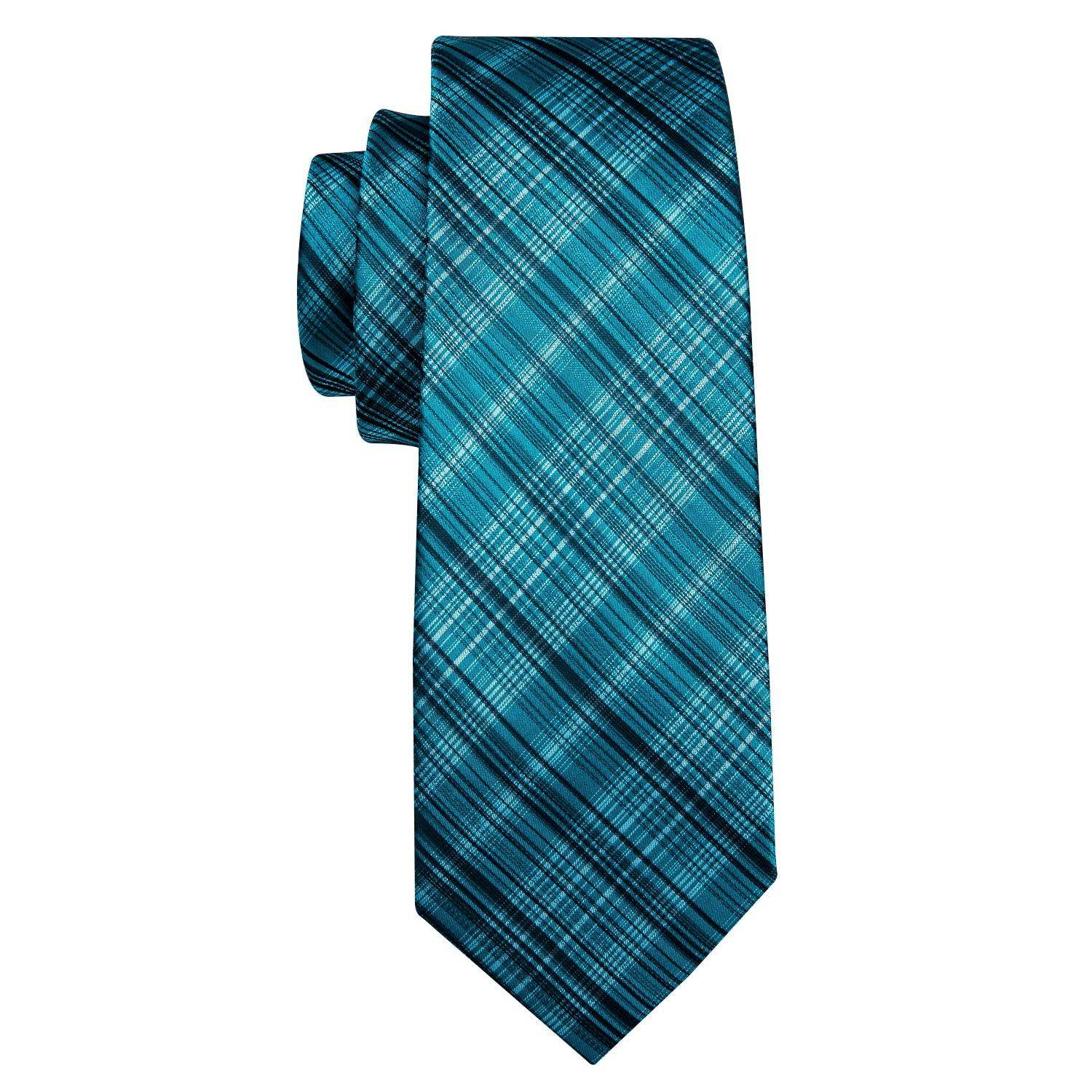 High quality teal tie with a modern plaid design, perfect for formal and casual occasions