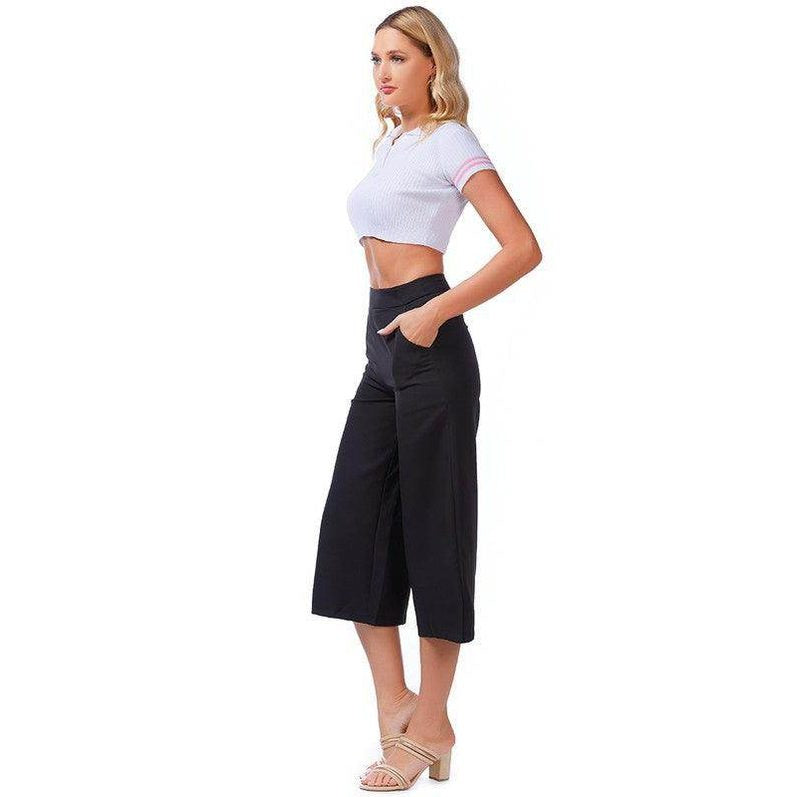 High Rise Cropped Culottes Trousers - VacationGrabs