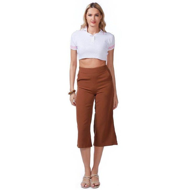 High Rise Cropped Culottes Trousers - VacationGrabs