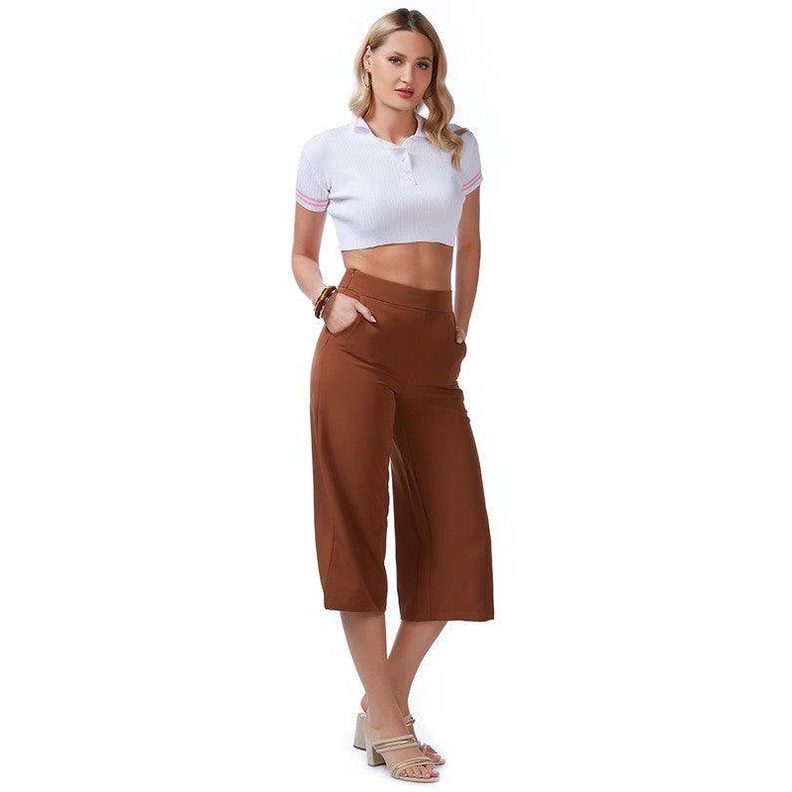 High Rise Cropped Culottes Trousers - VacationGrabs