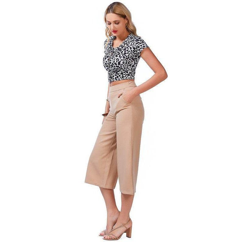 High Rise Cropped Culottes Trousers - VacationGrabs