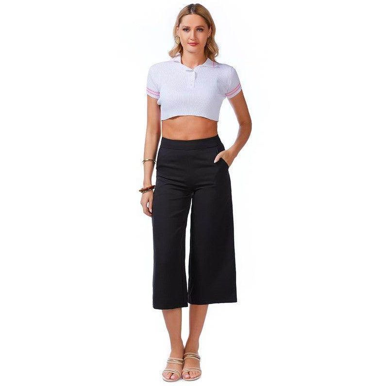 High Rise Cropped Culottes Trousers - VacationGrabs