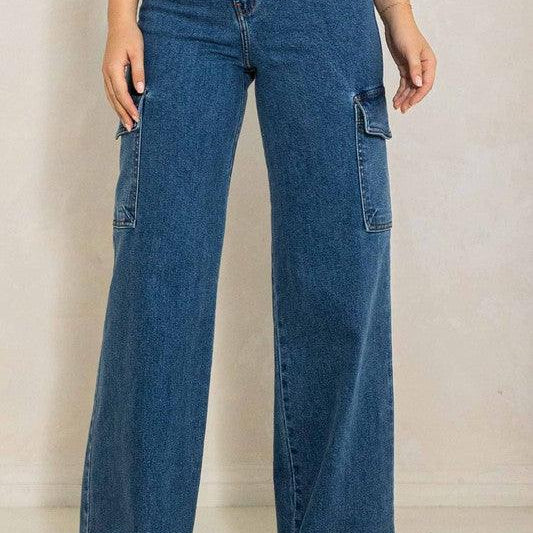 Women's Jeans High Rise Crossed Waist Cargo Wide Jeans