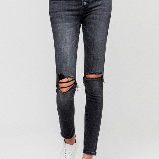 Women's Jeans High Rise Distressed Button Fly Ankle Skinny