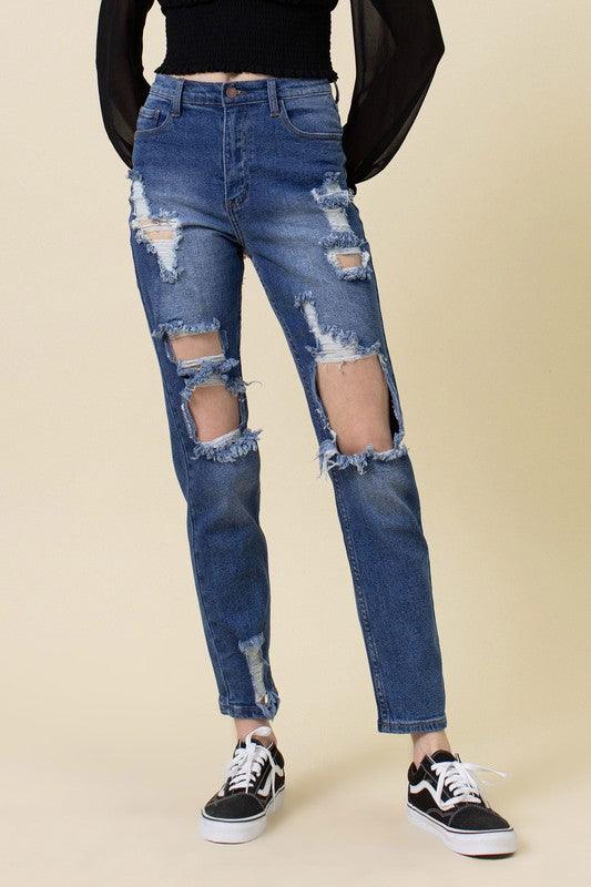 Women's Jeans High Rise Distressed Mom Jean
