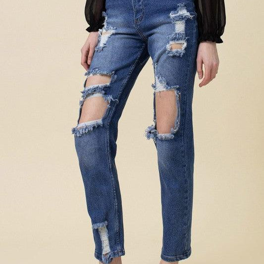 Women's Jeans High Rise Distressed Mom Jean
