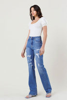 Women's Jeans High Rise Distressed Straight Leg