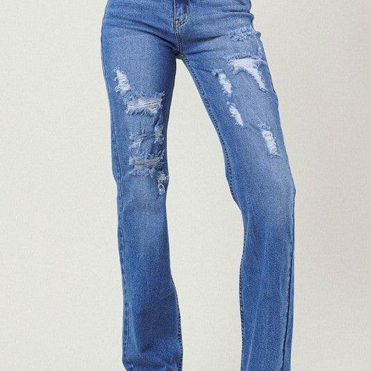Women's Jeans High Rise Distressed Straight Leg
