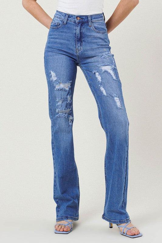 Women's Jeans High Rise Distressed Straight Leg