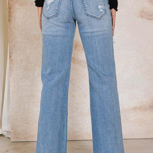 Women's Jeans High Rise Distressed Wide Jeans