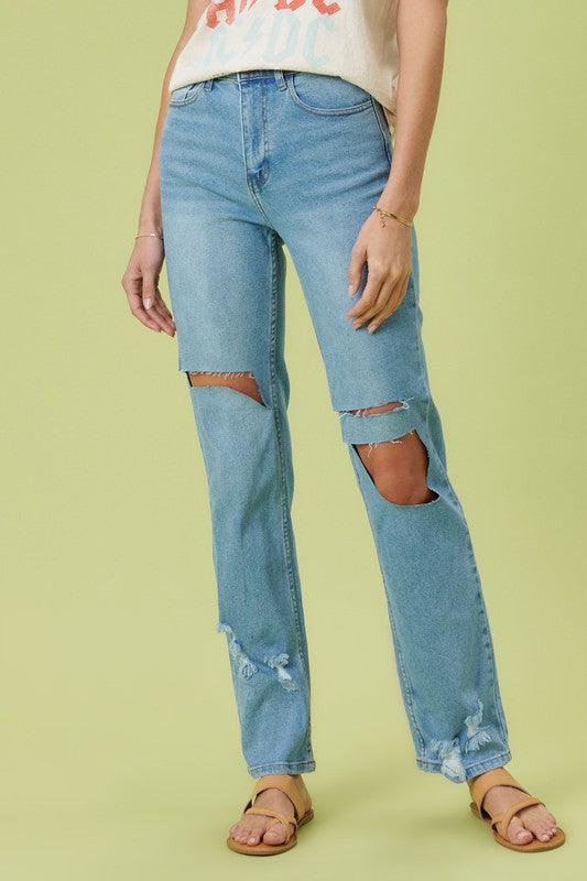 Women's Jeans High Rise Distressed Wide Leg Jeans