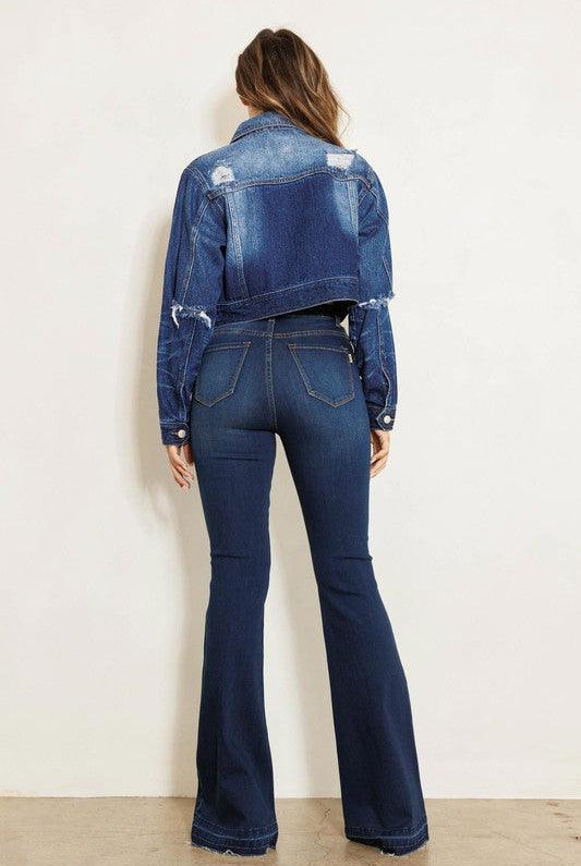 Women's Jeans High Rise Flare Jean W Faded Wash Hem Detail