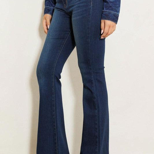 Women's Jeans High Rise Flare Jean W Faded Wash Hem Detail