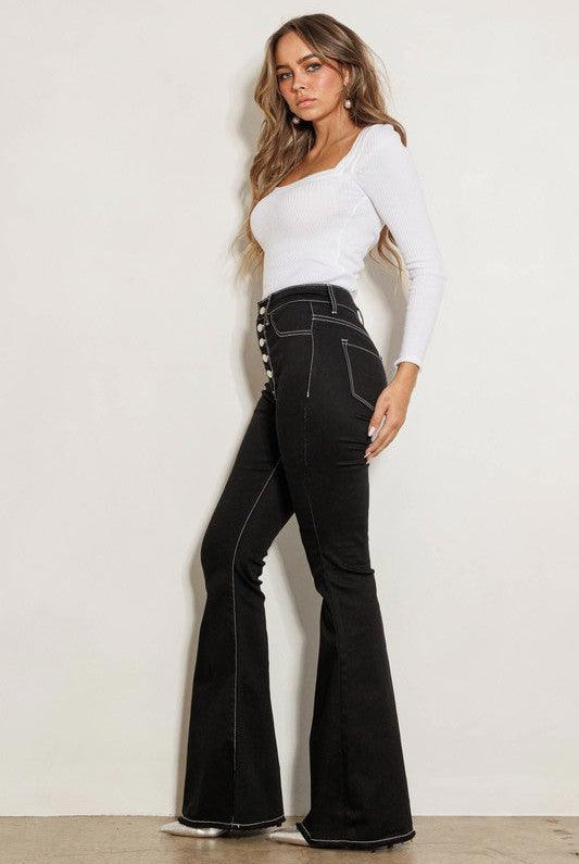 Women's Jeans High Rise Flare Jeans in Black