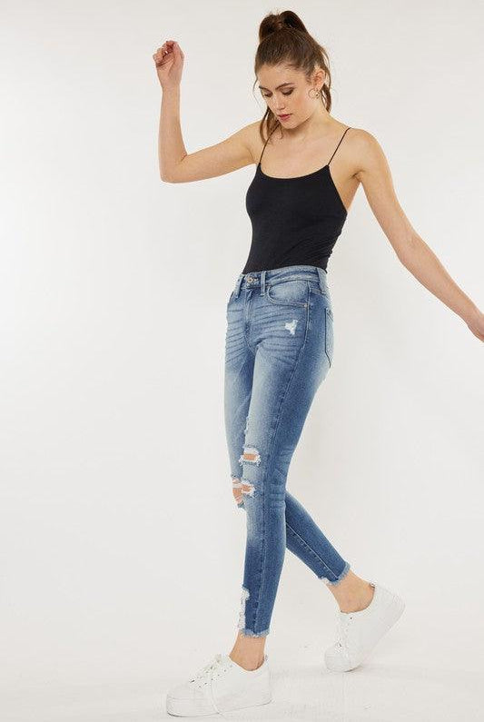 Women's Jeans High Rise Fray Hem Ankle Skinny