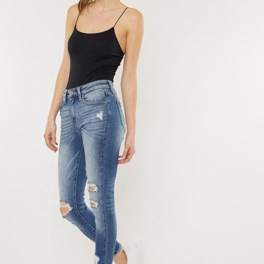 Women's Jeans High Rise Fray Hem Ankle Skinny