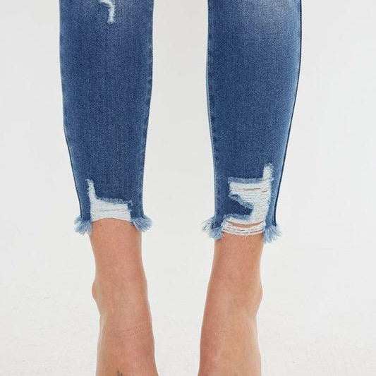 Women's Jeans High Rise Fray Hem Ankle Skinny Jeans
