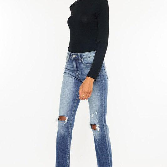 Women's Jeans High Rise Hem Detail Slim Straight Jeans