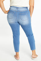 Women's blue high rise jeans, stretchy denim for casual wear