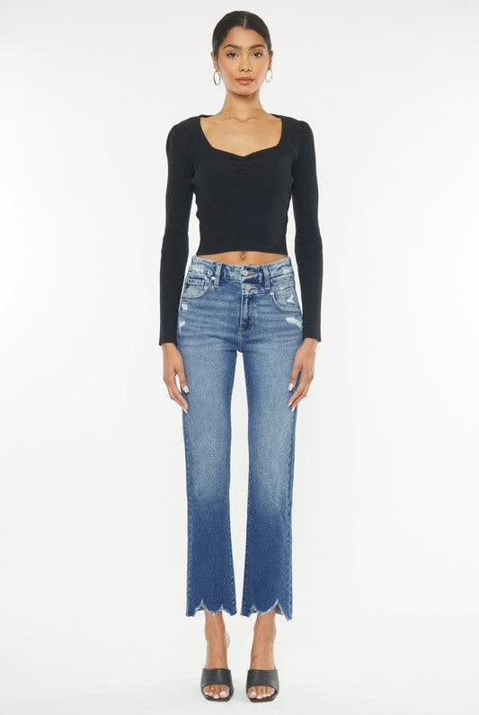 Women's Jeans High Rise Slim Straight Blue Jeans