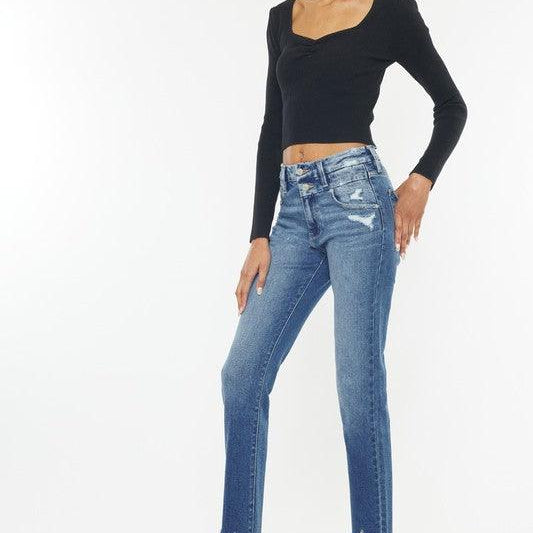 Women's Jeans High Rise Slim Straight Blue Jeans