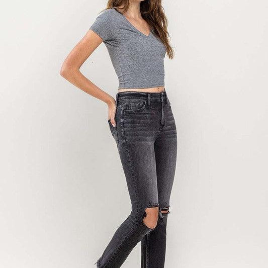 Women's Jeans High Rise Stretch Distressed Crop Slim Straight