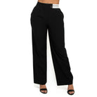 VacationGrabs women's black high-rise wide leg pants with button detail and side pockets