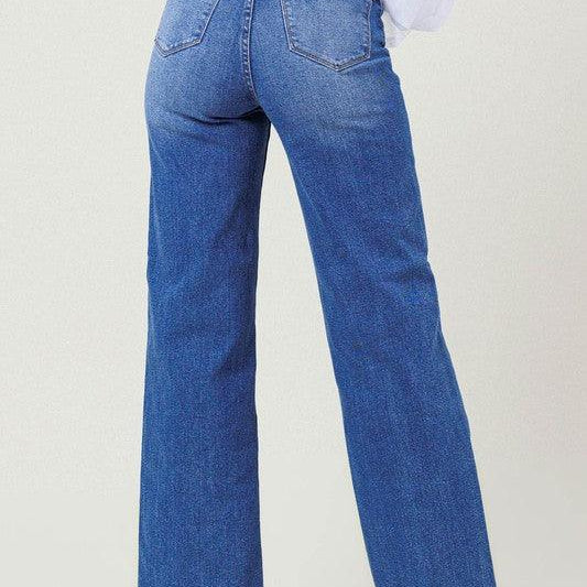 Women's Jeans High Rise Wide Leg W Distressed Hem Detail