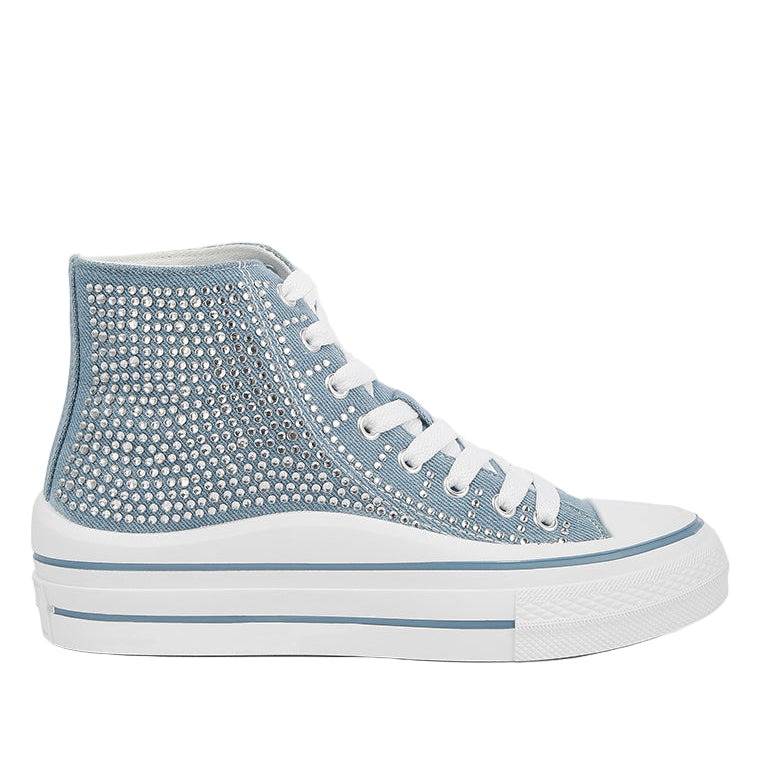 London Rag International high top denim sneakers with rhinestone detailing and white sole