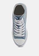 London Rag International high top Sneakers with Studded Design in Light Blue Canvas and White Sole