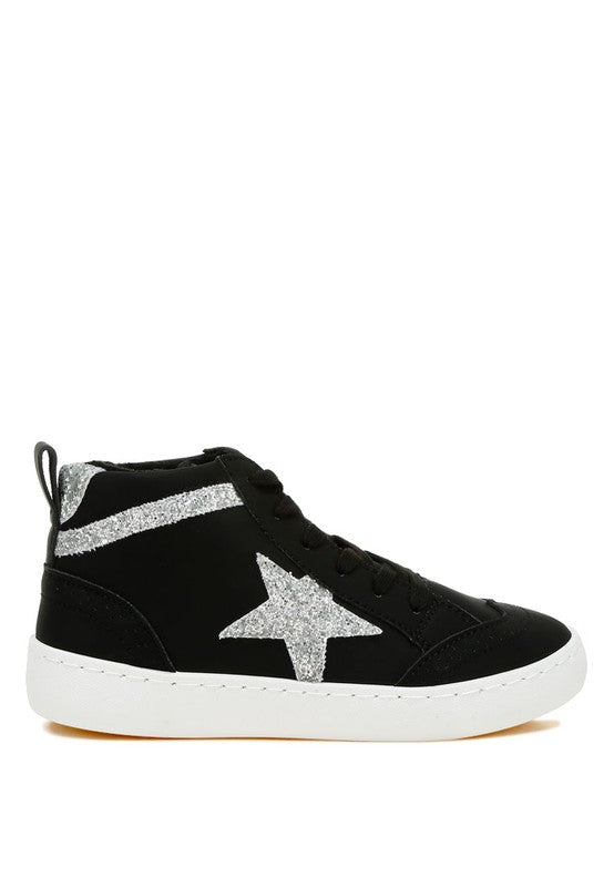 Women's black high top star sneakers with stylish glitter detail