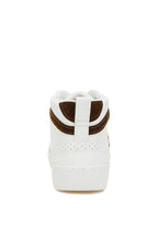 Women's high top star sneakers in white leather with brown accents