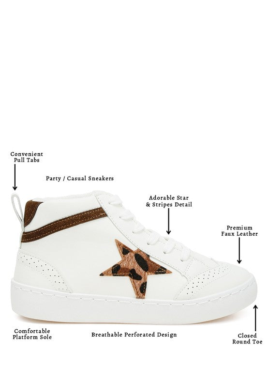 Women's high top star sneakers in white faux leather, perfect for casual outings.