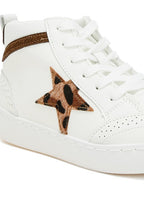 Women's high top star sneakers in white with leopard star design