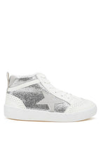Women's high top star sneakers in white with silver glitter accents