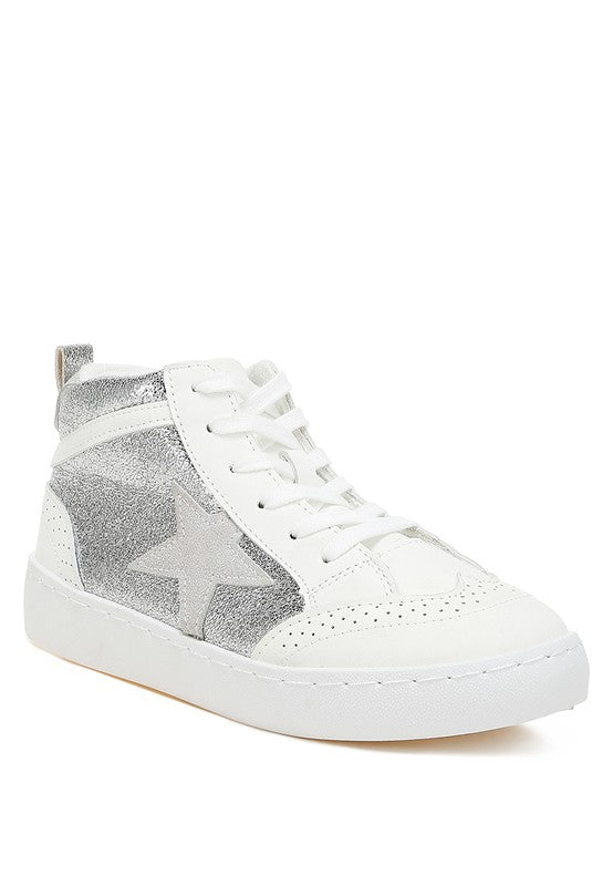 Women's high top star sneakers in white with glitter accents