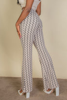 VacationGrabs high waist bell bottoms for women with black wavy pattern on white fabric