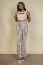 VacationGrabs high waist bell bottoms for women featuring a wavy pattern and a flattering fit