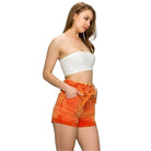 LITZ LA high waist belted shorts in vibrant orange with a stylish design for a trendy summer look