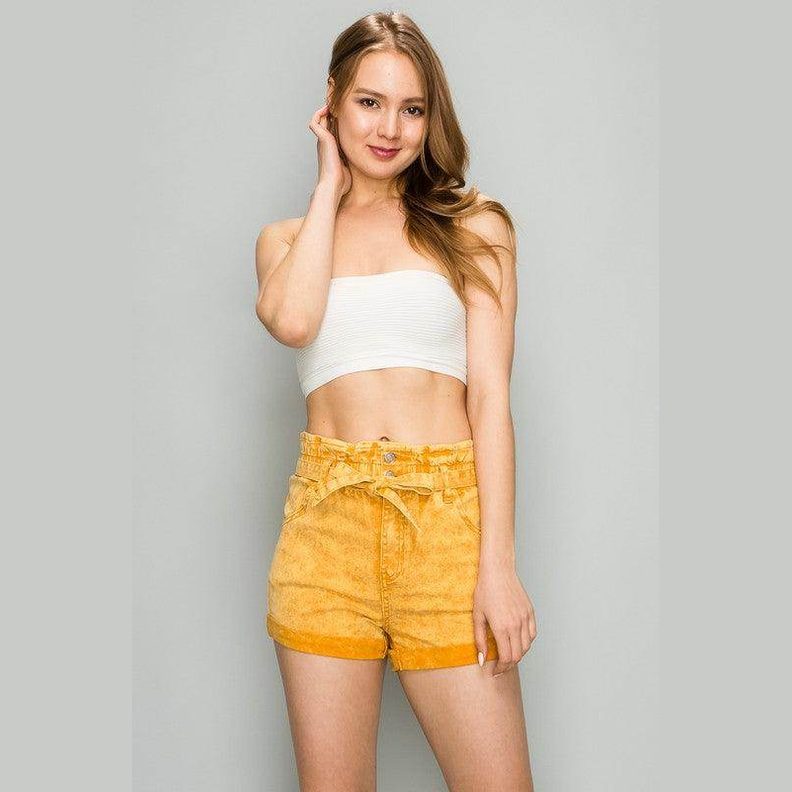 LITZ LA high waist belted shorts in vibrant yellow with a stylish design for summer fashion