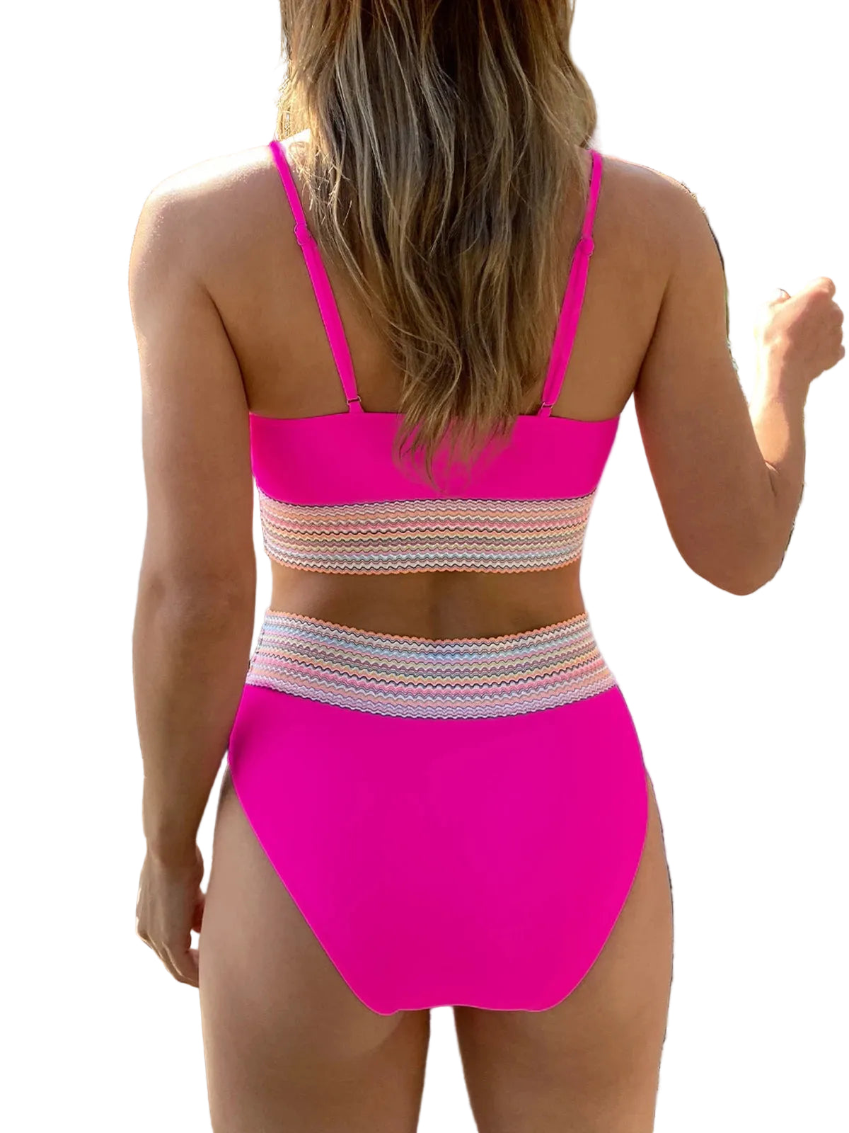 Pink high waist bikini for women, perfect for beach days