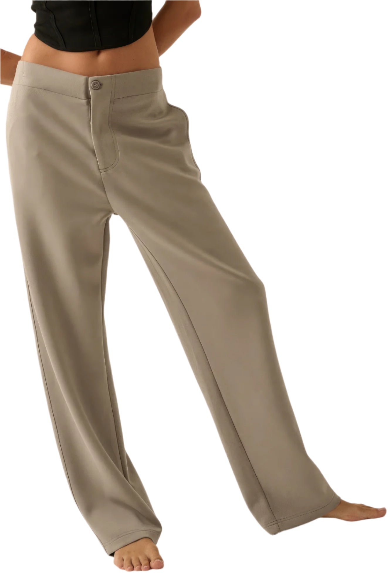 VacationGrabs beige high waist button pants for women with wide leg and relaxed fit