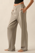 VacationGrabs high waist button pants for women in beige with relaxed fit and side pockets