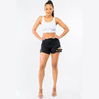 American Bazi high waist cut out shorts in black for a trendy summer look