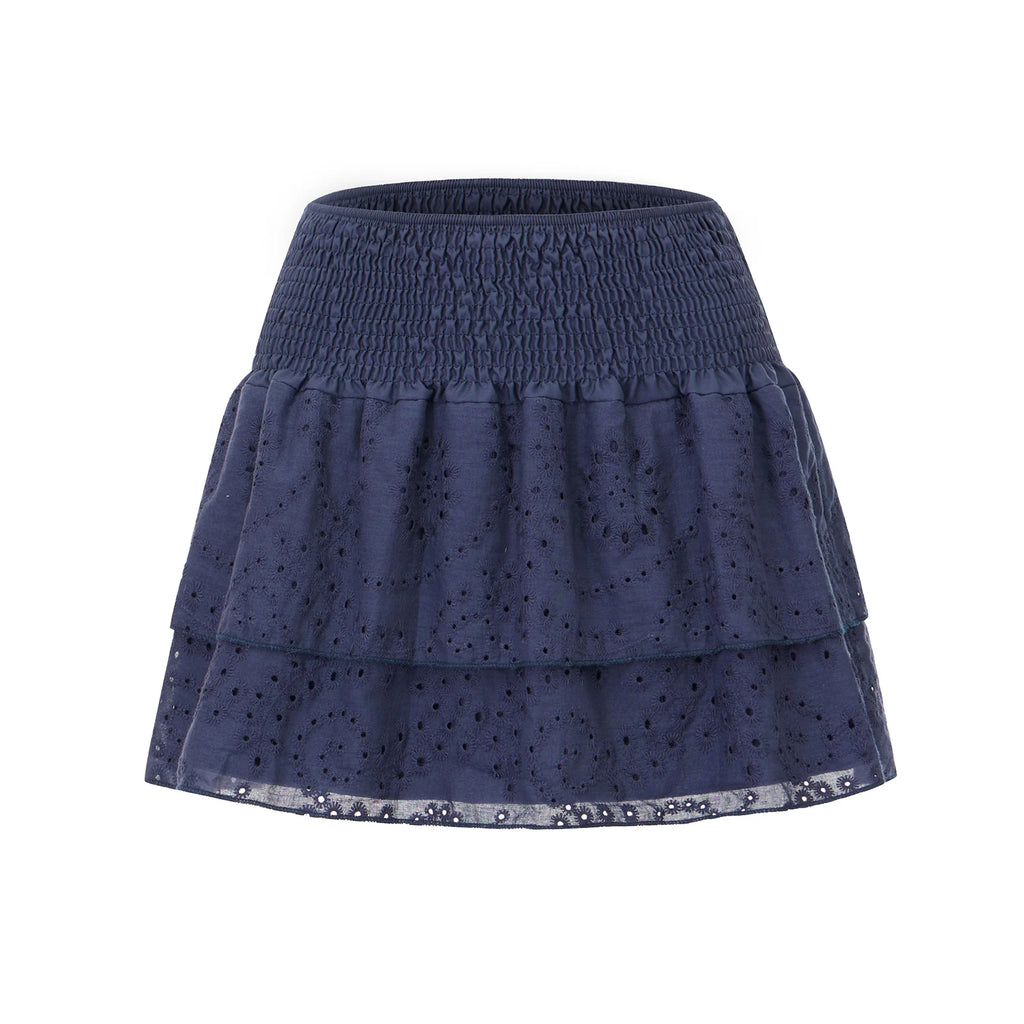 Navy high waist denim skort for stylish summer outings