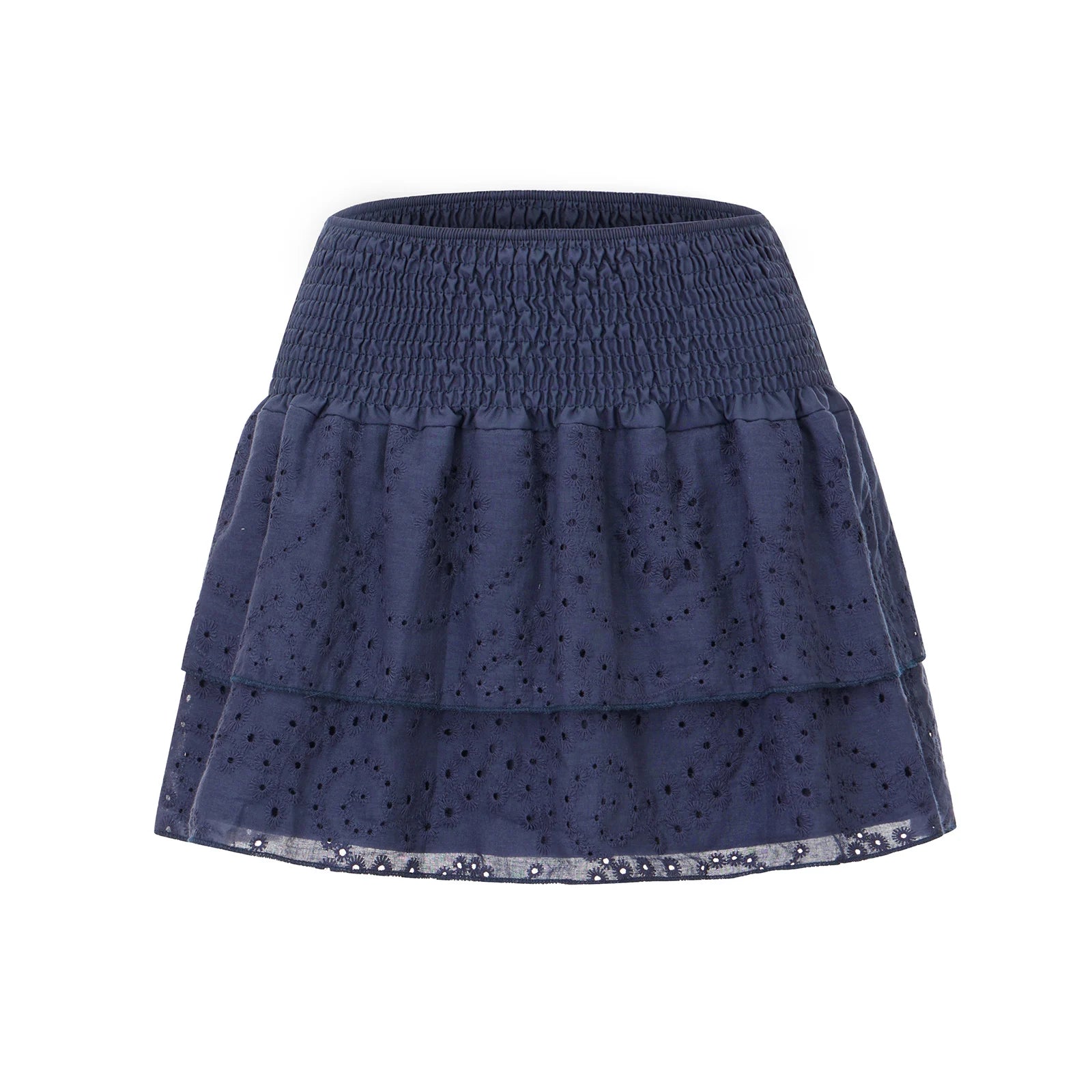 Navy high waist denim skort for stylish summer outings