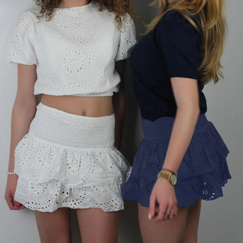 White high waist denim skort, perfect for casual summer outings