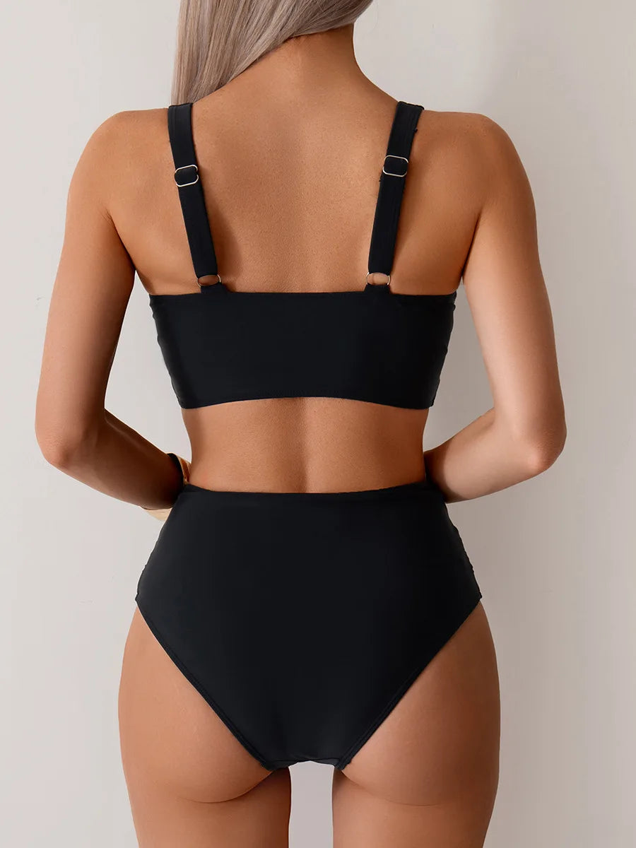Women's black high waist push up bikini set for beachwear